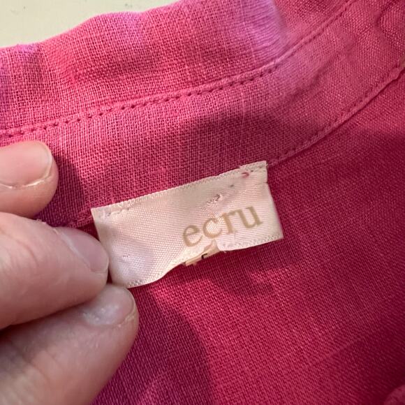 ECRU Pink 100% Linen Long Sleeve Button Down Oversized Shirt Size Large - Picture 7 of 12